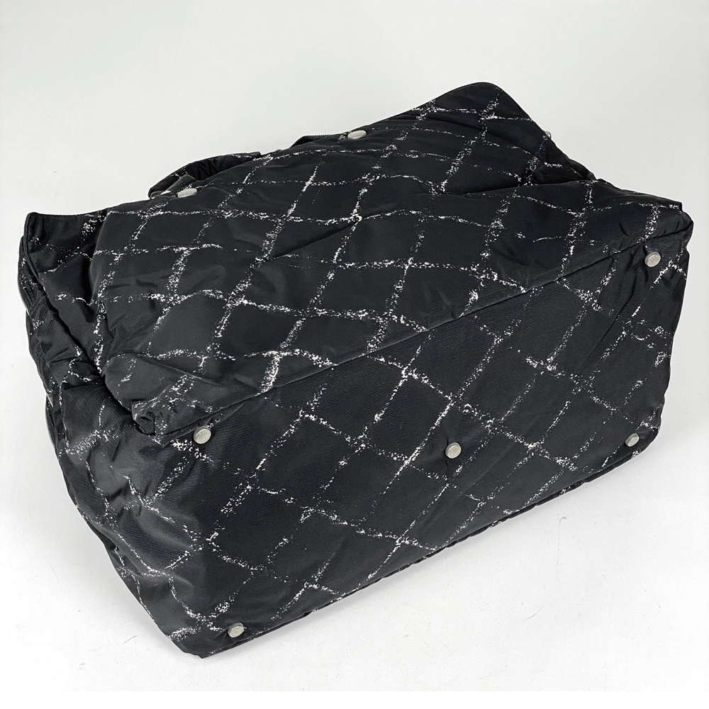 Chanel Pattern Boston Line Old Plaid Bag Travel Black Nylon